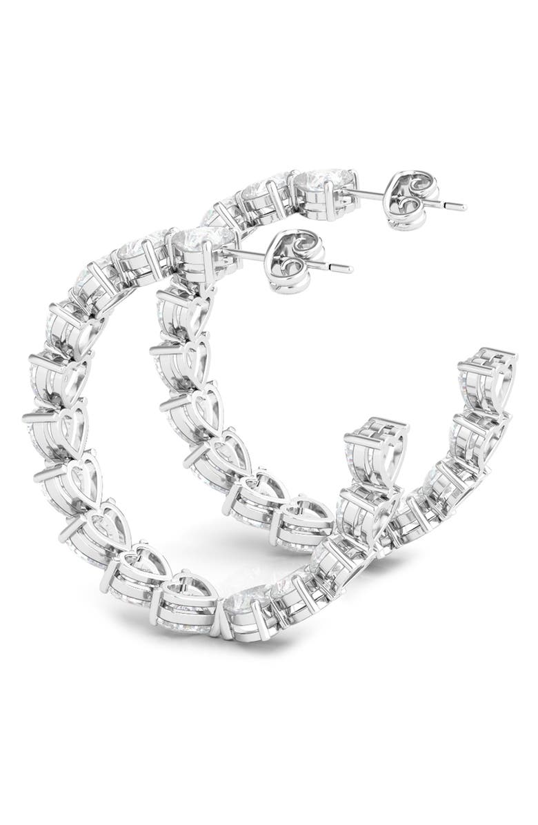 HauteCarat Heart Lab Created Diamond Inside Out Hoop Earrings, Alternate, color, 18K White Gold