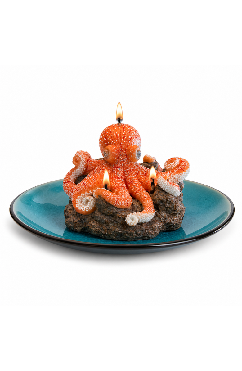 Southlake gifts Octopus on Reef Candle, Main, color, Bright Coral / Turquoise