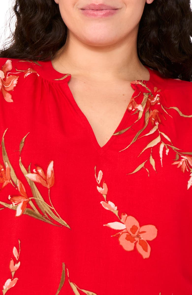 CeCe Floral Flutter Sleeve V-Neck Challis Top, Alternate, color, Fiery Red