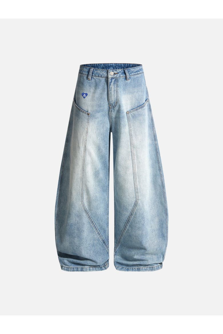 Seam Panel Baggy Barrel Jeans, Alternate, color, Blue
