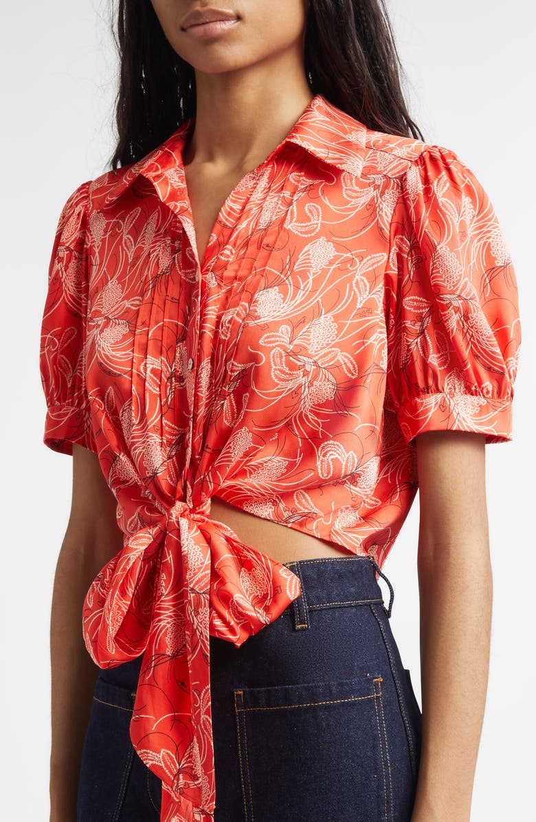 Cinq à Sept Abena Floral Puff Sleeve Tie Front Button-Up Shirt, Alternate, color, Bisou Multi