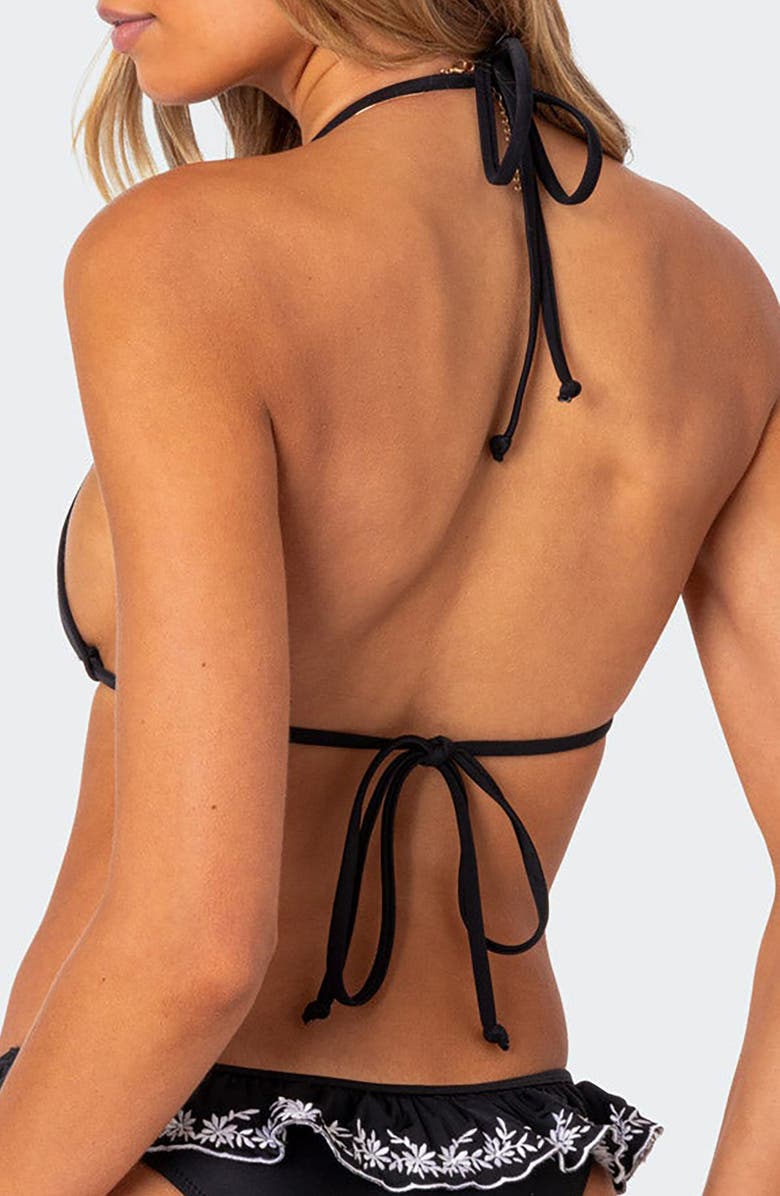 EDIKTED Frilly Triangle Bikini Top, Alternate, color, Black