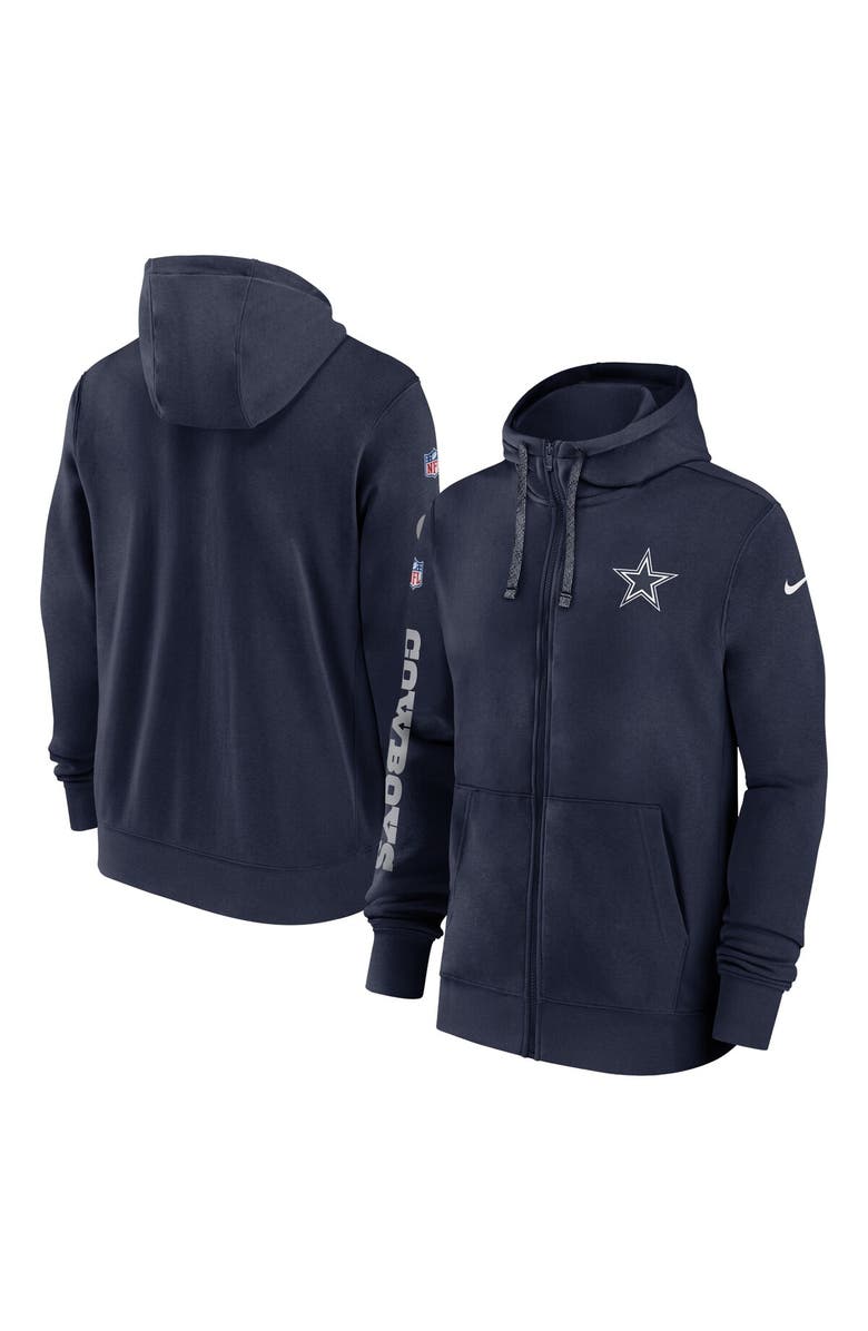 Nike Men's Nike Navy Dallas Cowboys 2024 Sideline Club Full-Zip Hoodie, Main, color, 
