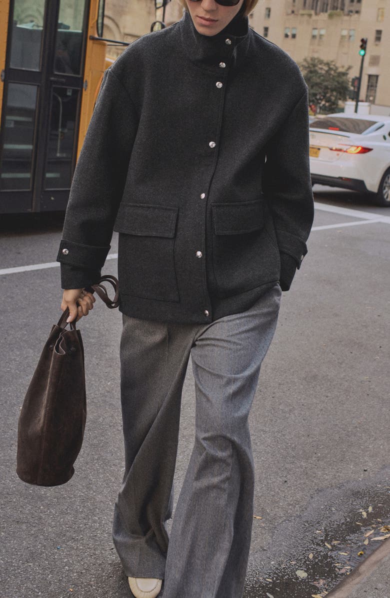 MANGO Stand Collar Wool Blend Coat, Alternate, color, 