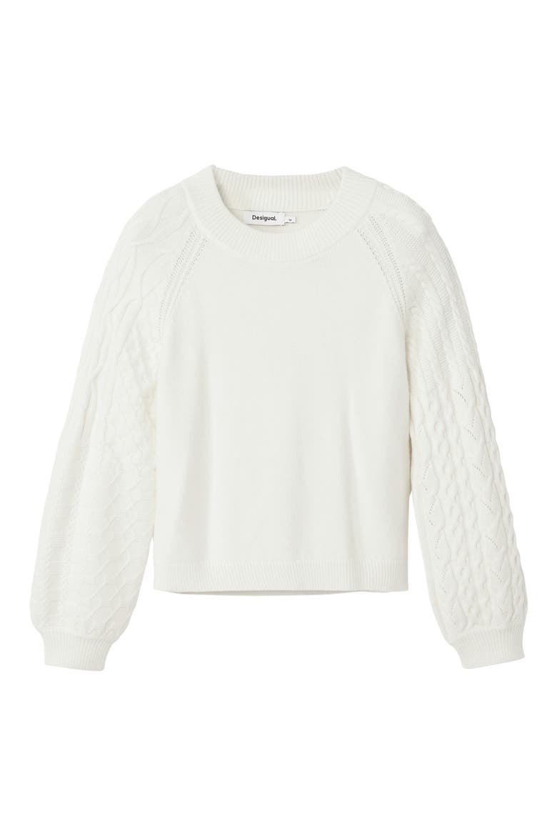 Regina Cable Stitch Sleeve Sweater, Alternate, color, WHITE