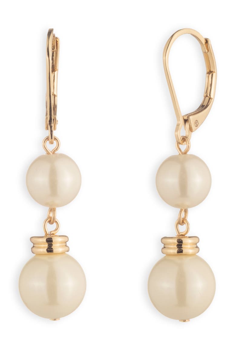 Imitation Pearl Double Drop Earrings, Main, color, WHITE