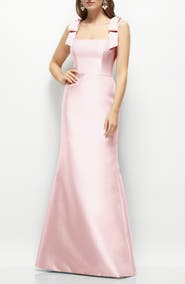 Alfred Sung Bow Strap Satin Twill Trumpet Gown