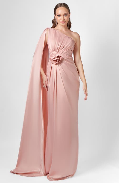 Bariano Justine One Shoulder Cape Gown In Pink