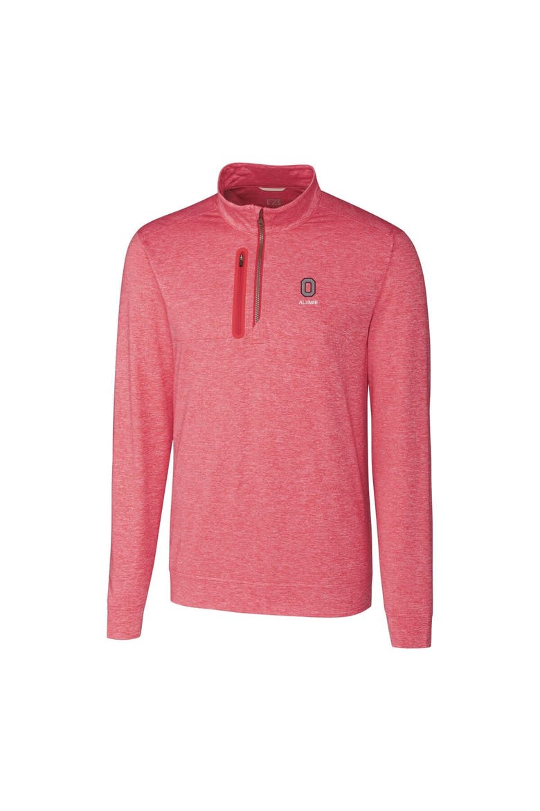 Men's Cutter & Buck  Scarlet Ohio State Buckeyes Alumni Logo Stealth Heathered Quarter-Zip Pullover Top, Alternate, color, Red