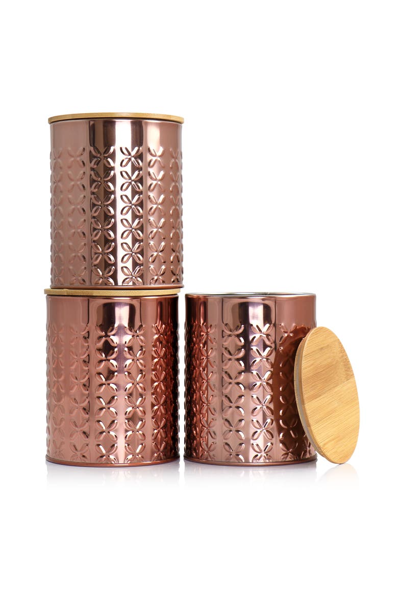 3 Piece Kitchen Canister Set with Wood Lids, Alternate, color, Rose Gold