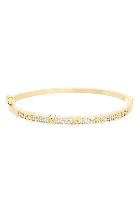 Cubic Zirconia X-Motif Hinge Bangle