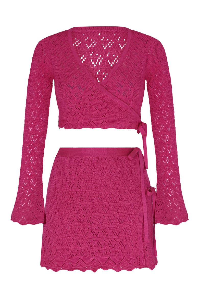 Kaia Open Stitch Crop Cover-Up Sweater, Alternate, color, FUCHSIA
