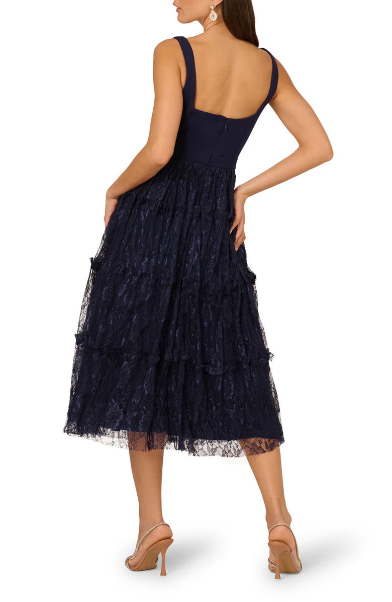 Adrianna Papell Sleeveless Crepe & Lace Midi Cocktail Dress, Alternate, color, 