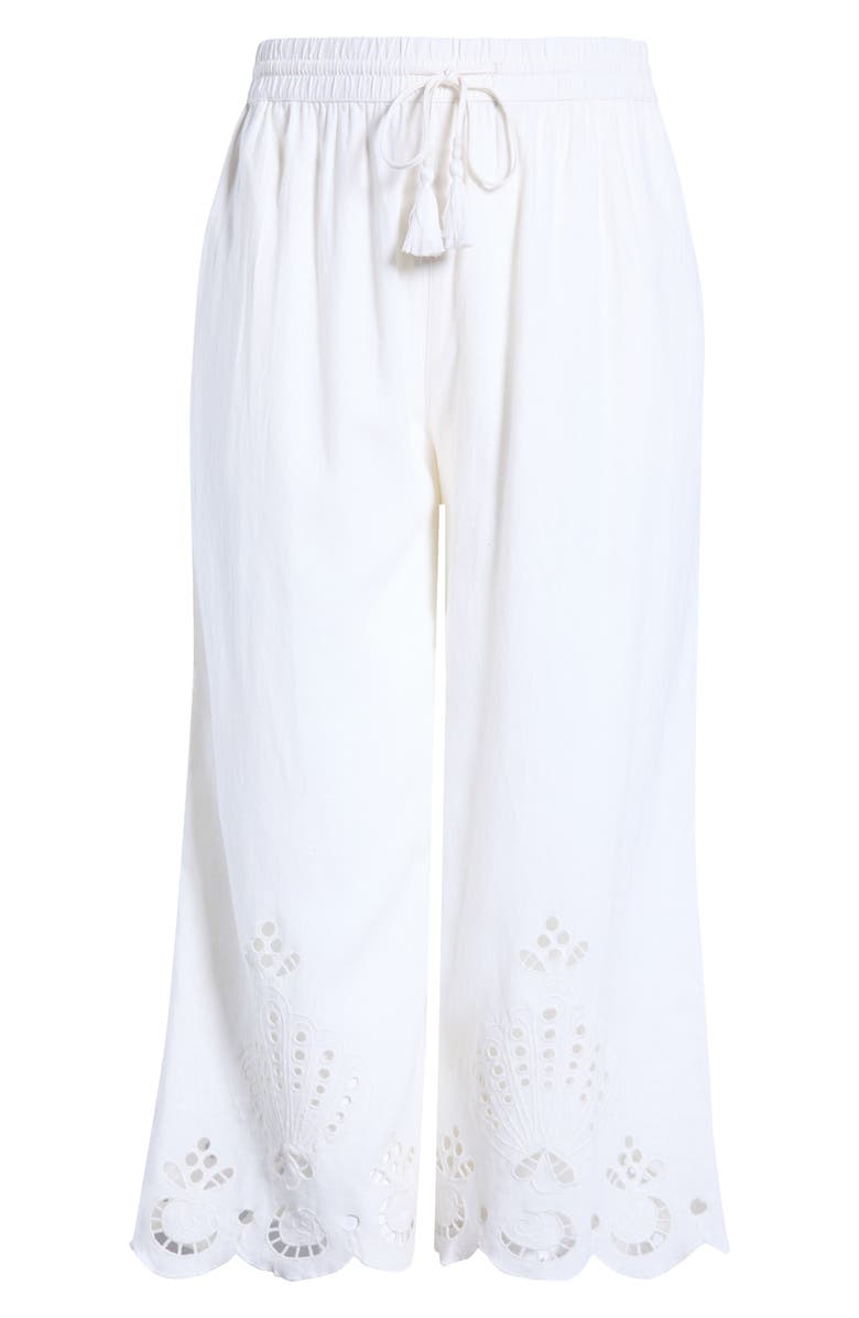 Treasure & Bond Cutwork Hem Linen Blend Pants, Alternate, color, Ivory Egret