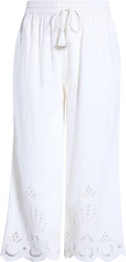 Treasure & Bond Cutwork Hem Linen Blend Pants