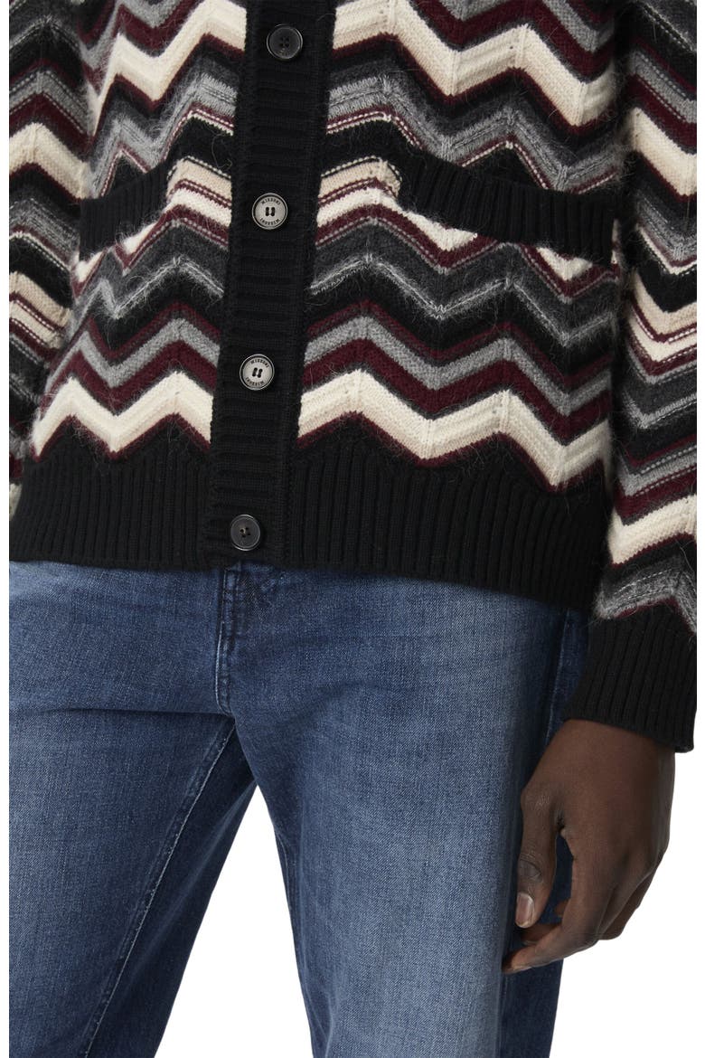 The Cardigan In Wool And Alpaca With Zigzag, Alternate, color, Grey & Burgundy