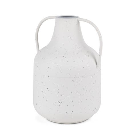 Treva Tall White w/ Black Speckles Metal Vase