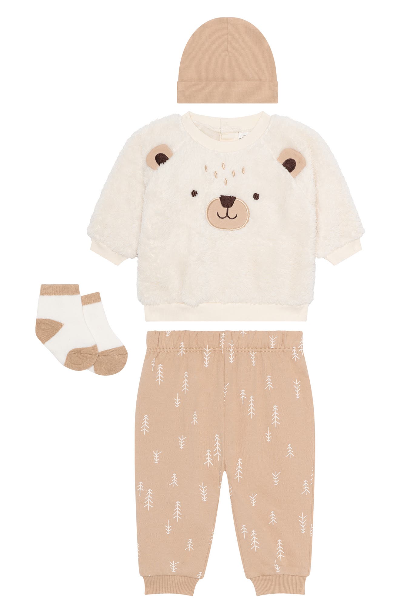 PL Baby by Petit Lem Kids' Faux Shearling Top & Joggers, Hat & Socks Set