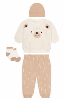 PL Baby by Petit Lem Kids' Faux Shearling Top & Joggers, Hat & Socks Set