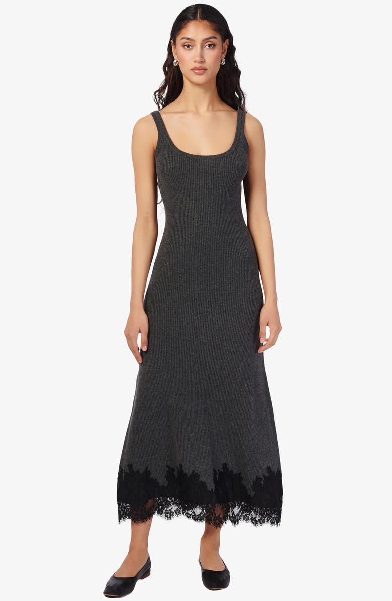 CAMI NYC Una Lace Detail Merino Wool Rib Maxi Sweater Dress, Alternate, color, Carbon