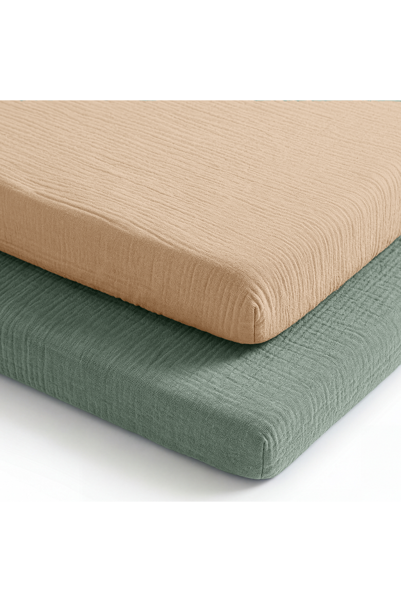 Muslin Cotton Bassinet Sheets, 2 Pack, Main, color, Fern and Cream
