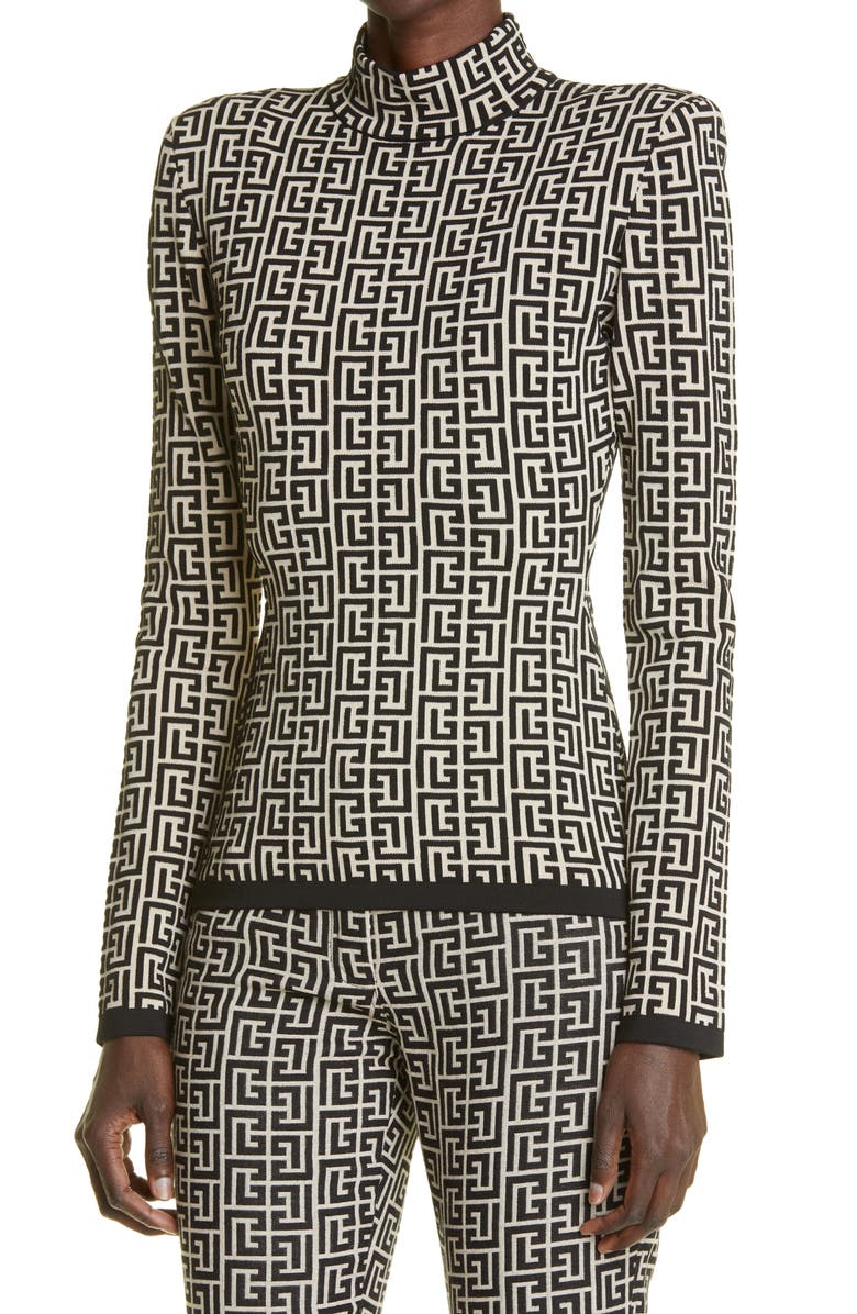 Balmain Monogram Jacquard Sweater, Alternate, color, 