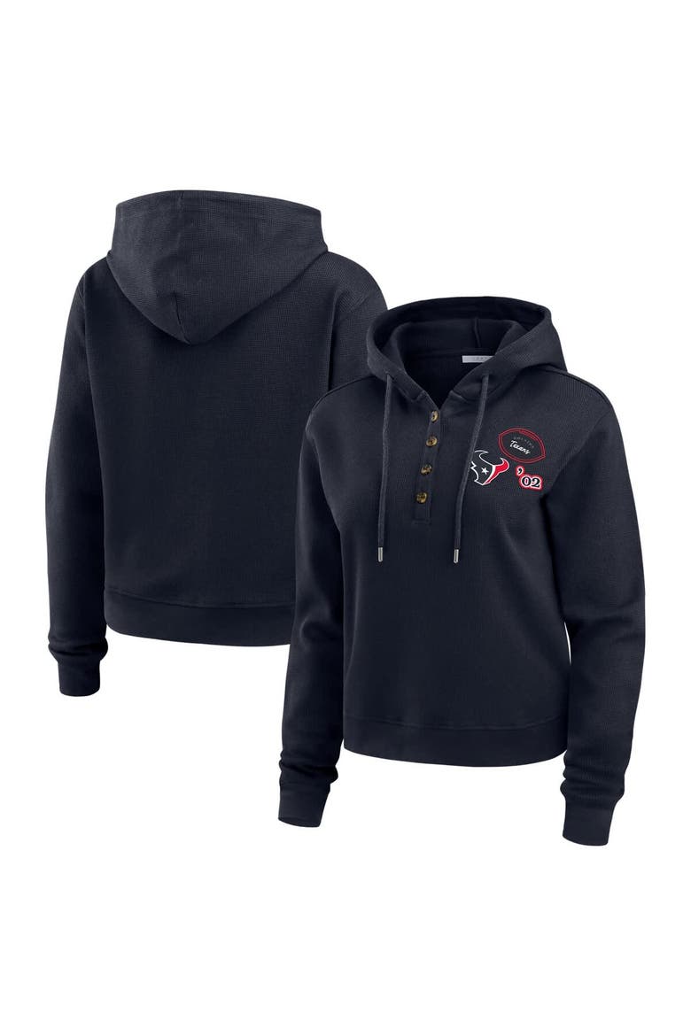 Women's WEAR by Erin Andrews  Navy Houston Texans Waffle Hoodie Pullover Top, Main, color, Navy