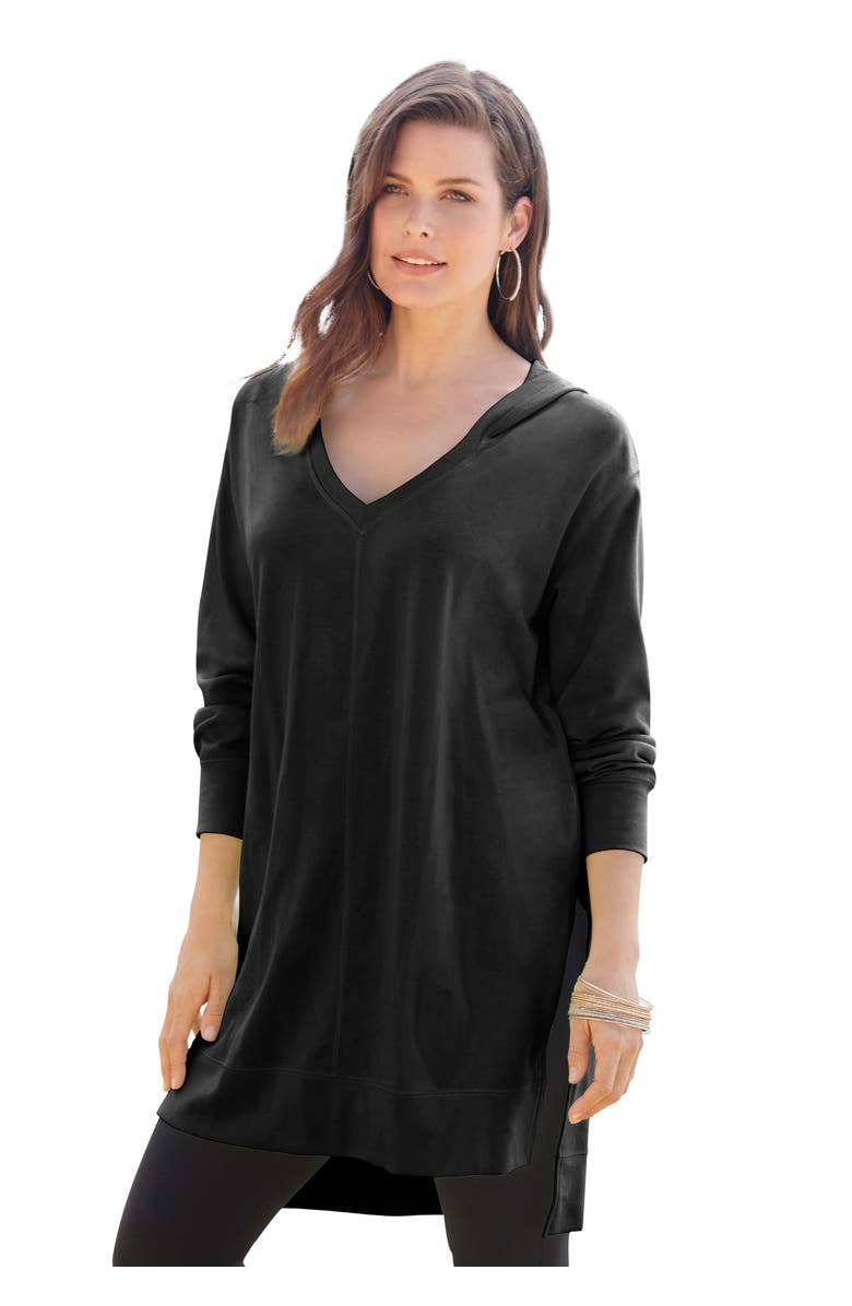 Roaman's French Terry Tunic Hoodie, Main, color, Black