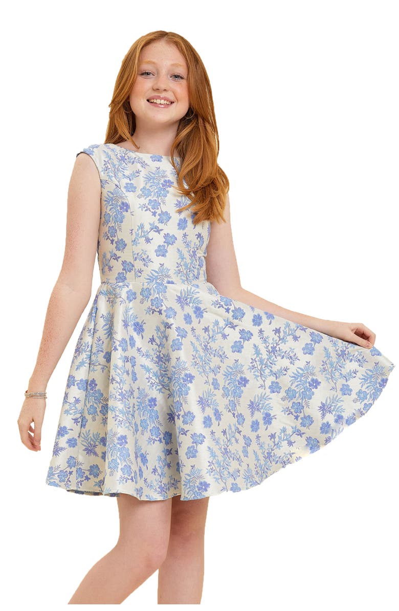 Un Deux Trois Cap Sleeve Boat Neck Dress In Longer Length, Main, color, Periwinkle