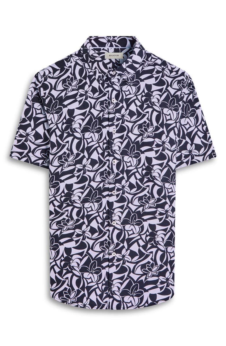 Bugatchi Orson Floral Short Sleeve Stretch Cotton Button-Up Shirt, Alternate, color, Black