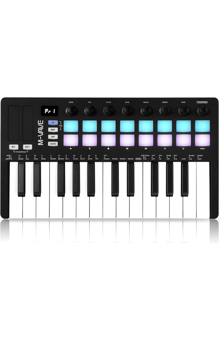M-Wave 25-Key Bluetooth MIDI Keyboard- Black, Main, color, Black
