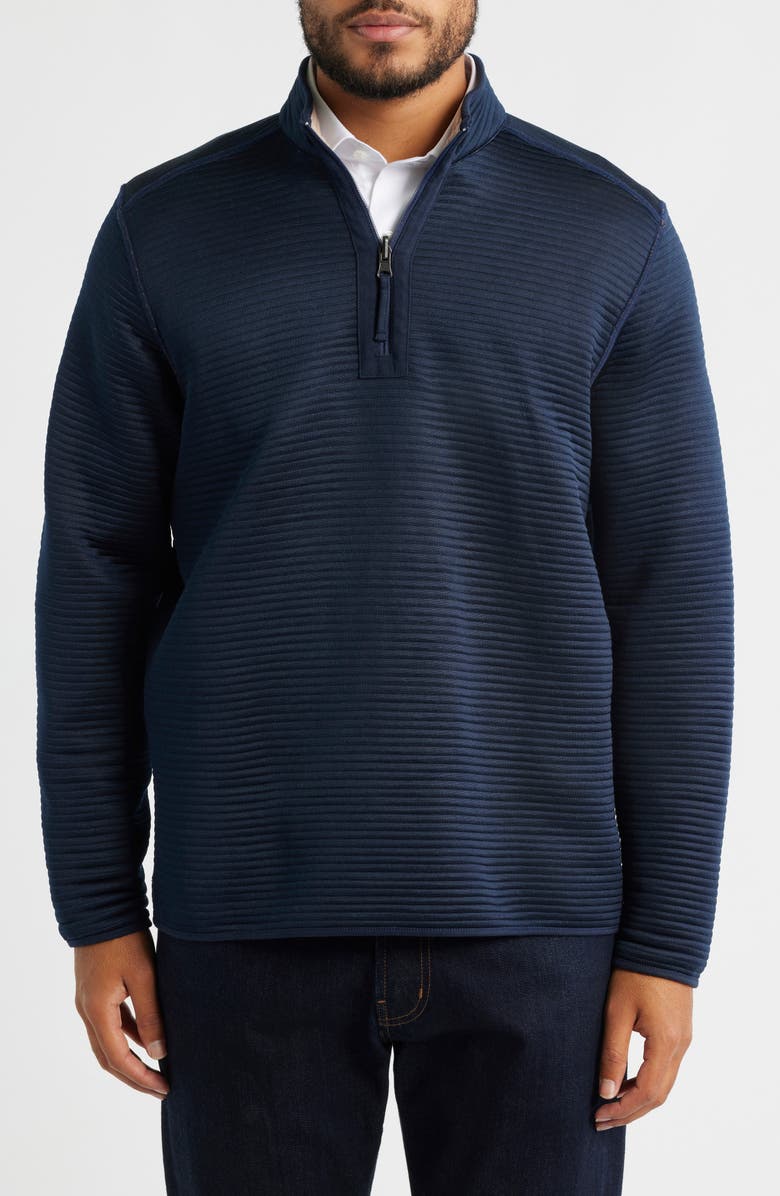 Johnston & Murphy Reversible Quilted Quarter Zip Pullover, Alternate, color, Brown Heather/ Navy