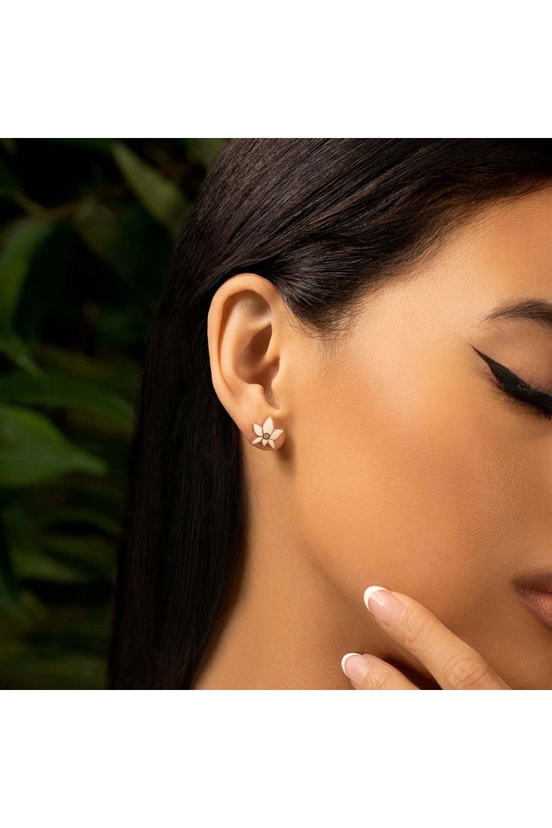 Lotus Flower Stud Earrings, Alternate, color, White/gold