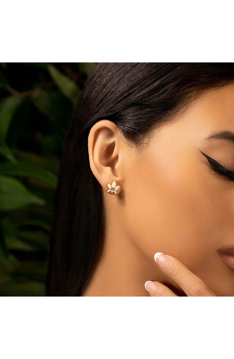 Karma and Luck Lotus Flower Stud Earrings, Alternate, color, White/Gold