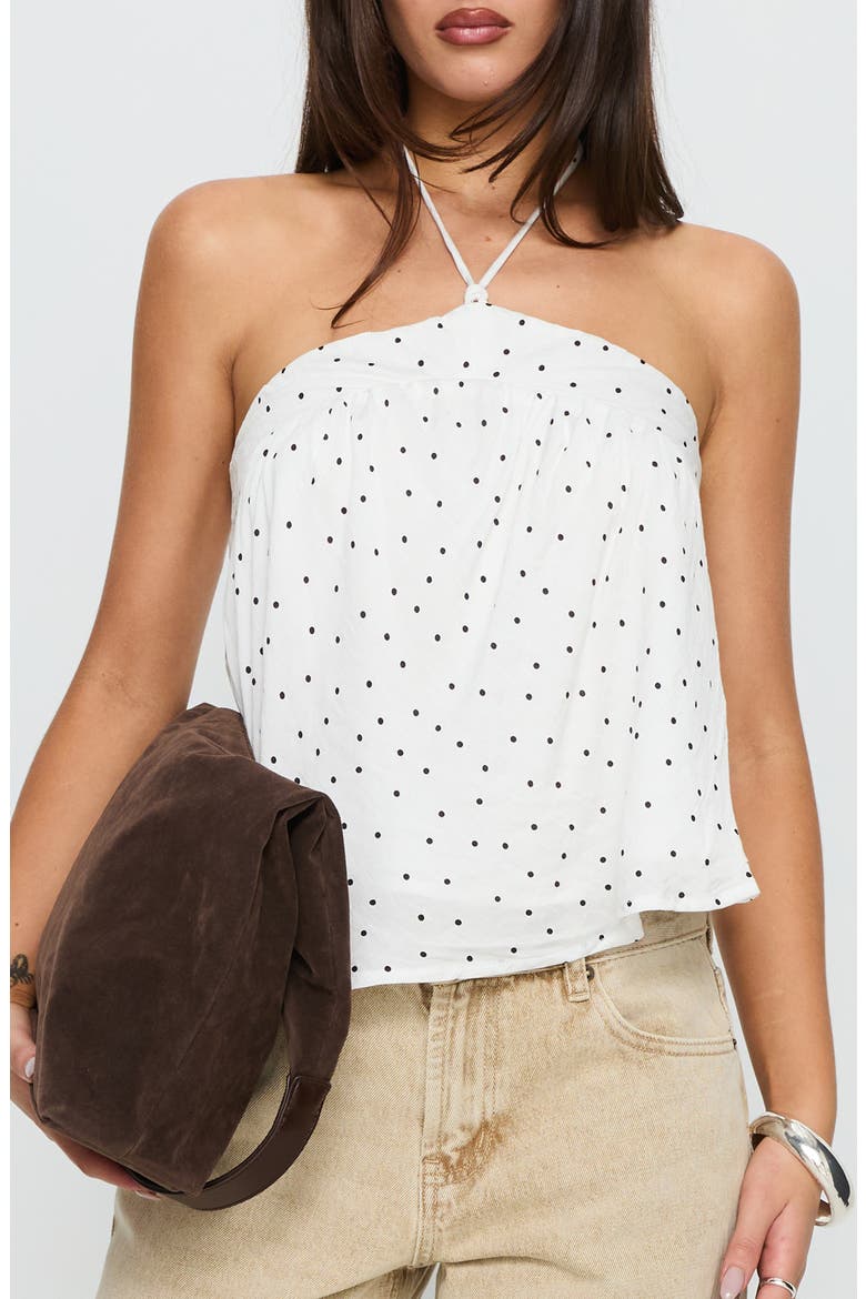 Moonlit Polka Dot Halter Top, Main, color, WHITE POLKA