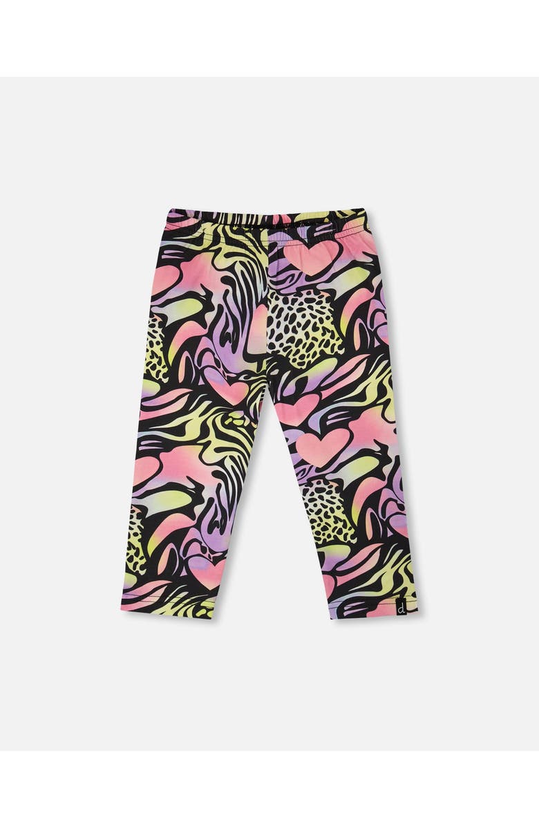 Deux par Deux Organic Cotton Jersey Animal Slim Fit Capri, Main, color, Black With Multicolored Print