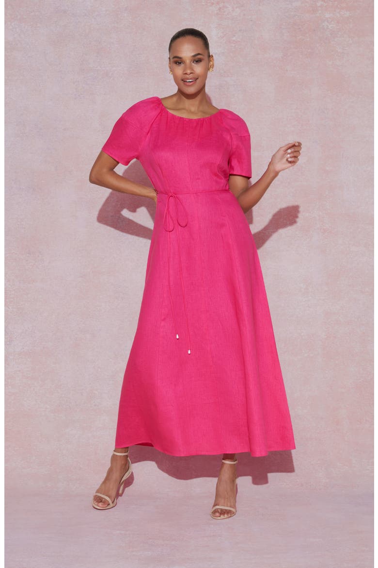 Allison Raglan Sleeve Linen Maxi Dress, Alternate, color, BEETROOT PINK