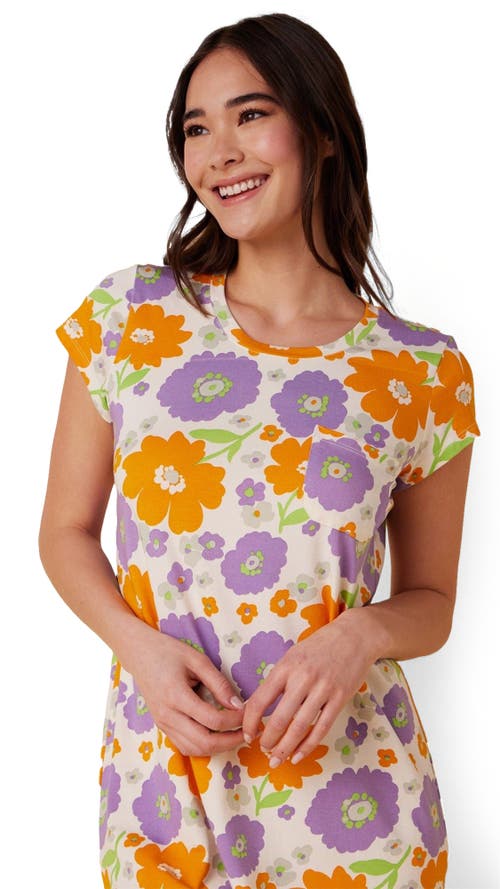 The Cat's Pajamas Pima Knit Short Sleeved Sleep Shirt Floral In Multi