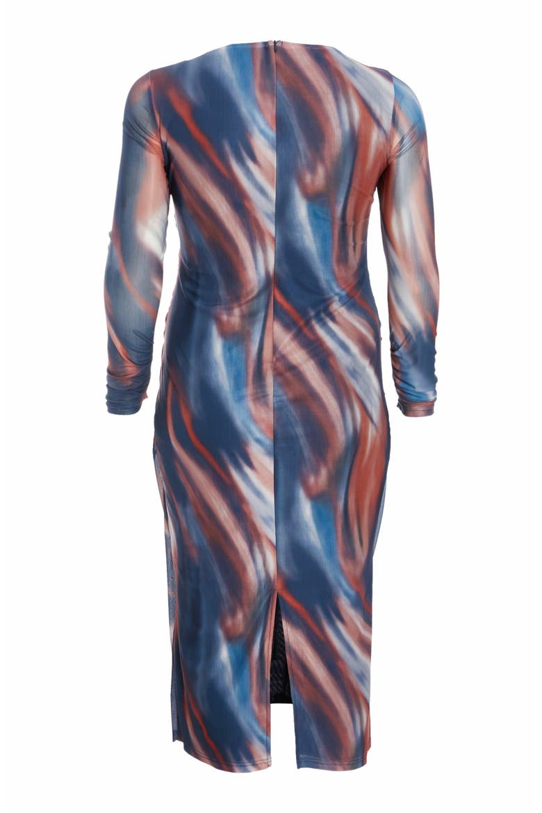 Plus Size Mesh Marble Round Neck Long Sleeve Maxi Dress, Alternate, color, Dark Blue