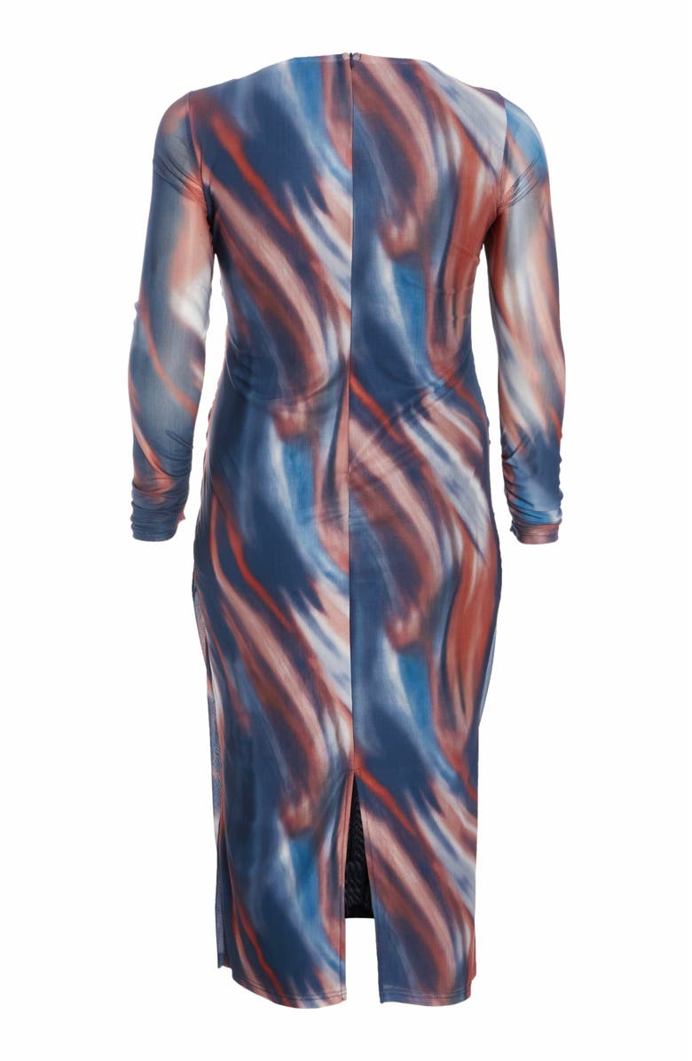 QUIZ Plus Size Mesh Marble Round Neck Long Sleeve Maxi Dress, Alternate, color, Dark Blue