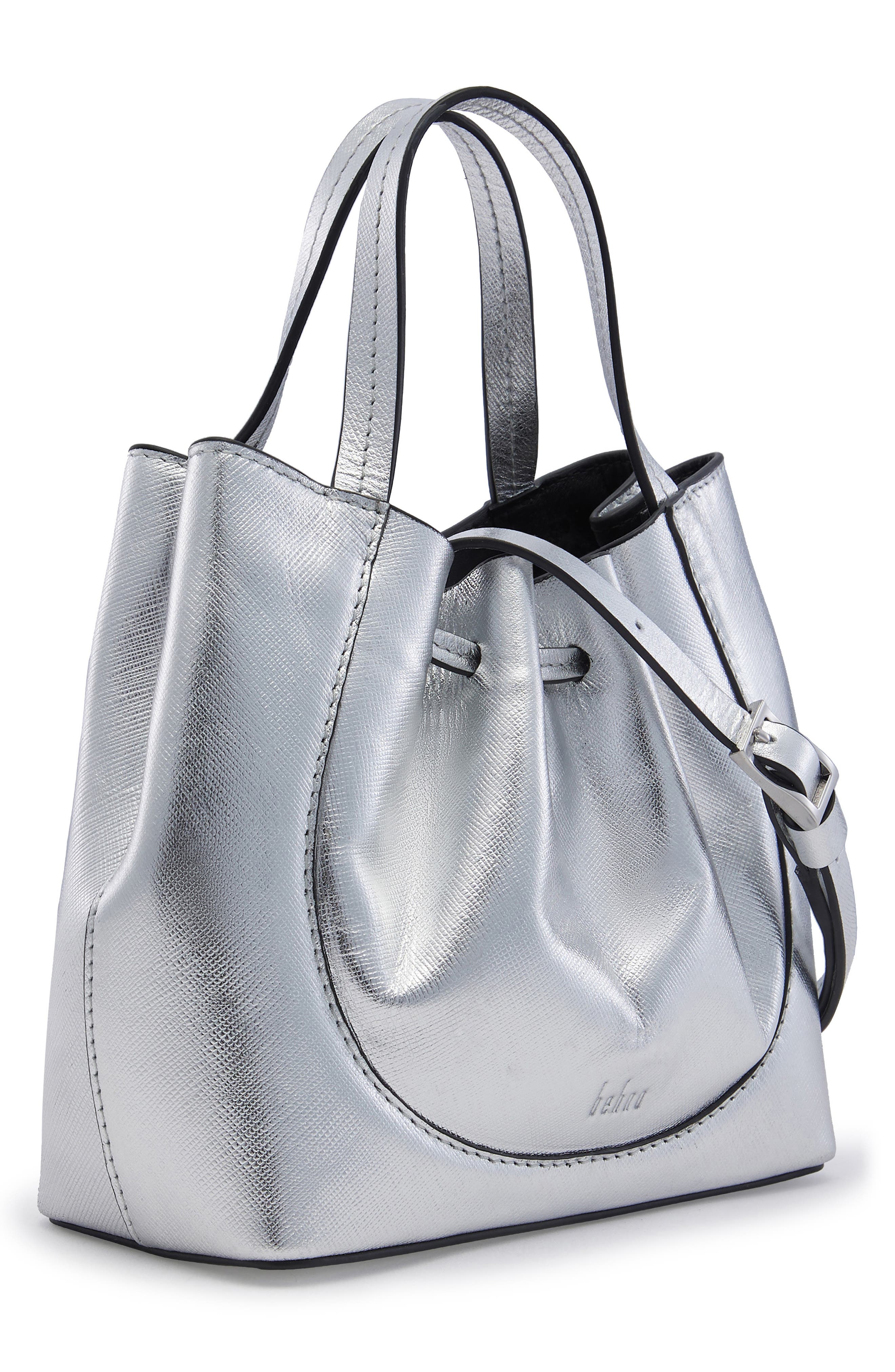 behno Mini Katrina Metallic Leather Crossbody Tote, Alternate, color, Silver