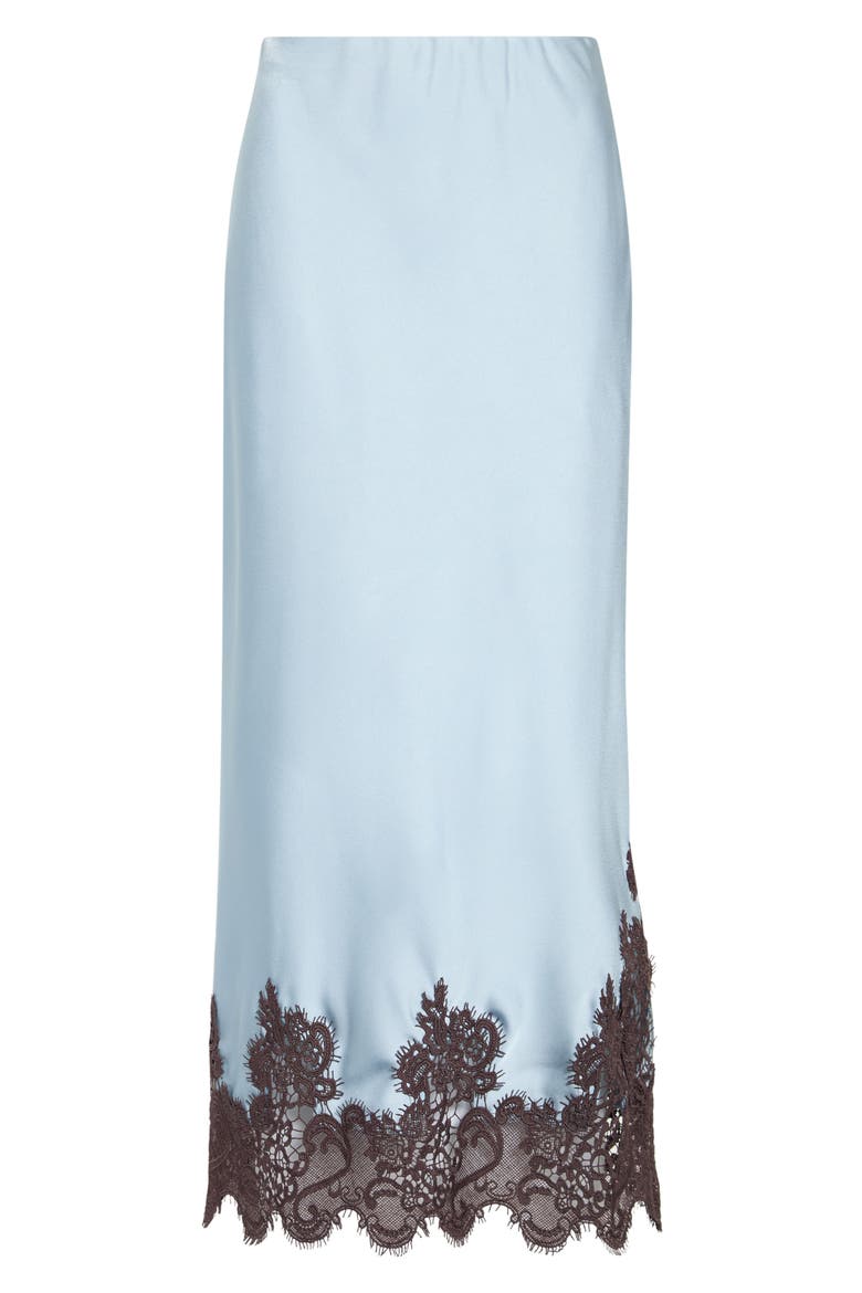 Lace Detail Matte Satin Maxi Skirt, Main, color, BLUE FOG