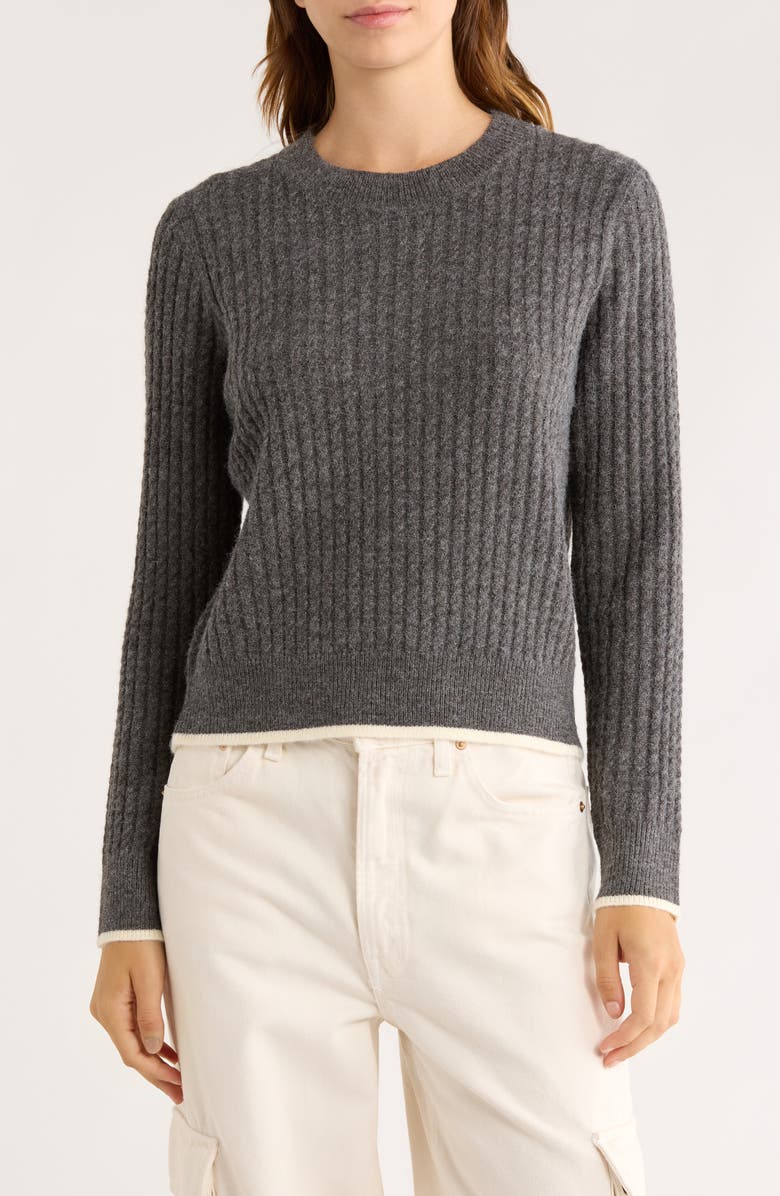 Elodie Mini Cable Knit Crop Sweater, Main, color, Charcoal