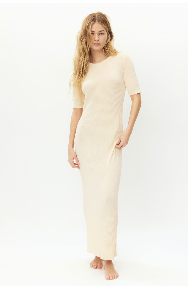 H&M Rib-knit t-shirt dress, Main, color, Pale Yellow