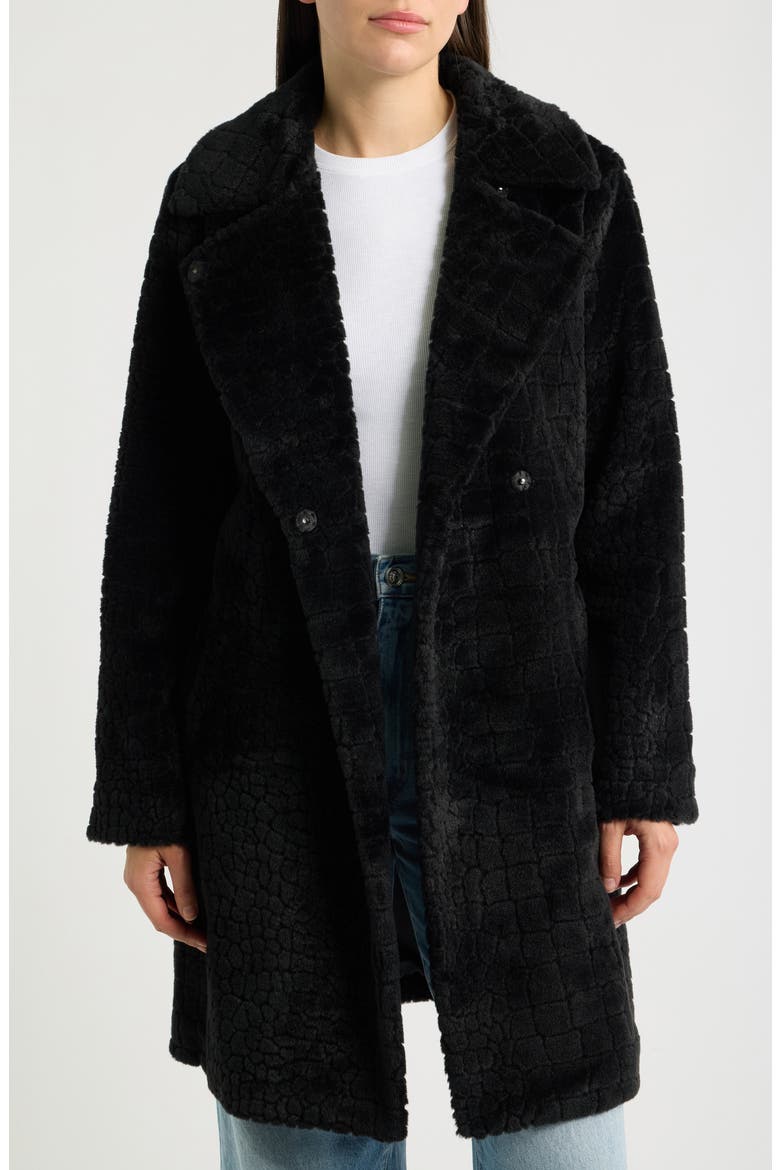 Croc Embossed Faux Fur Jacket, Alternate, color, BLACK