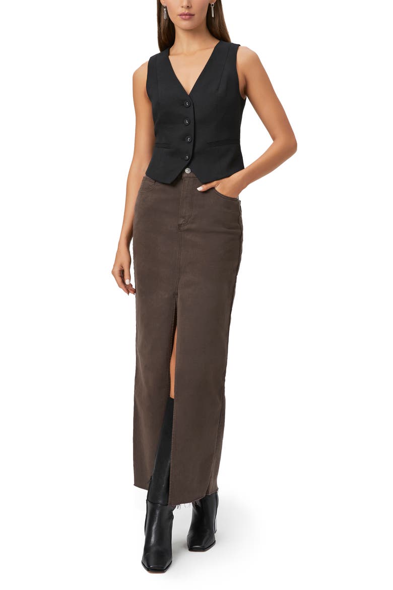 Angela Raw Hem Denim Maxi Skirt, Alternate, color, VINTAGE CHOCOLATE RAISIN