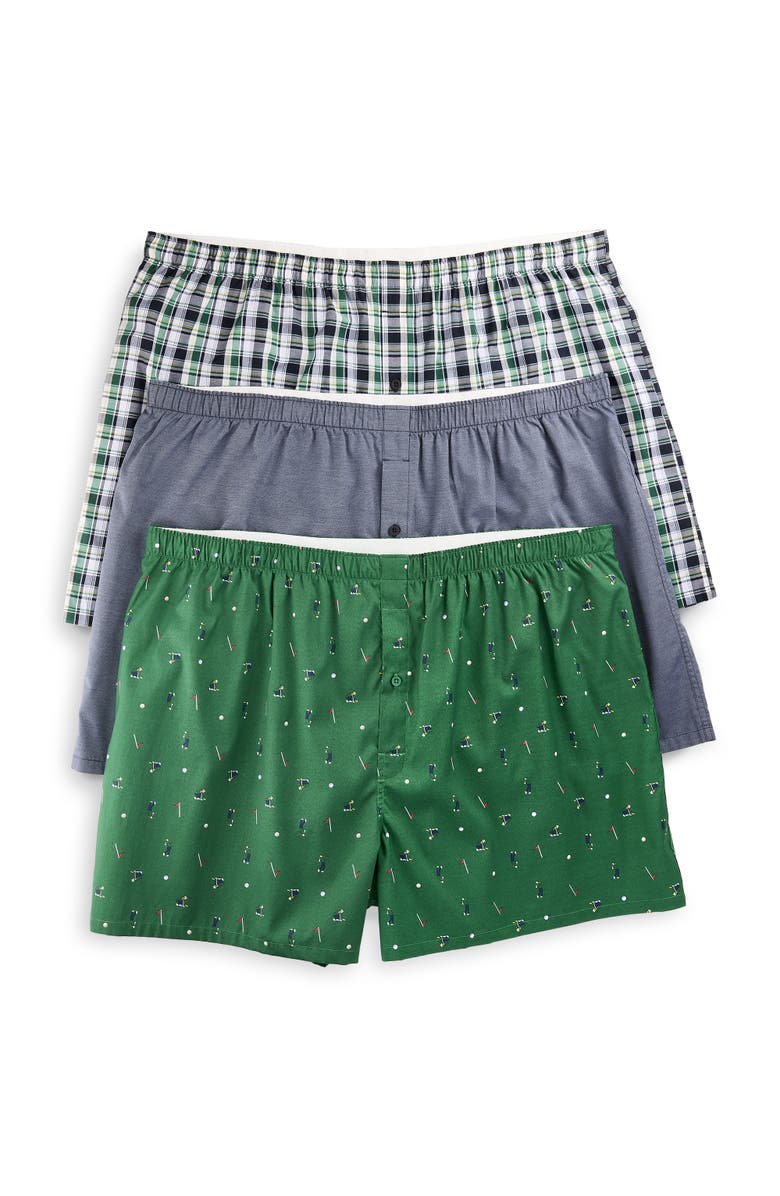 Harbor Bay by DXL Big & Tall 3-pk 4.5 Inch Woven Boxers, Main, color, Verdant Green