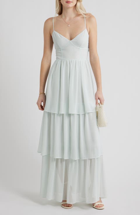 Tiered Chiffon Maxi Cocktail Dress