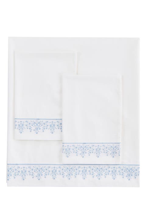 Percale Cotton Baby's Breath Embroidery Sheet Set - Queen