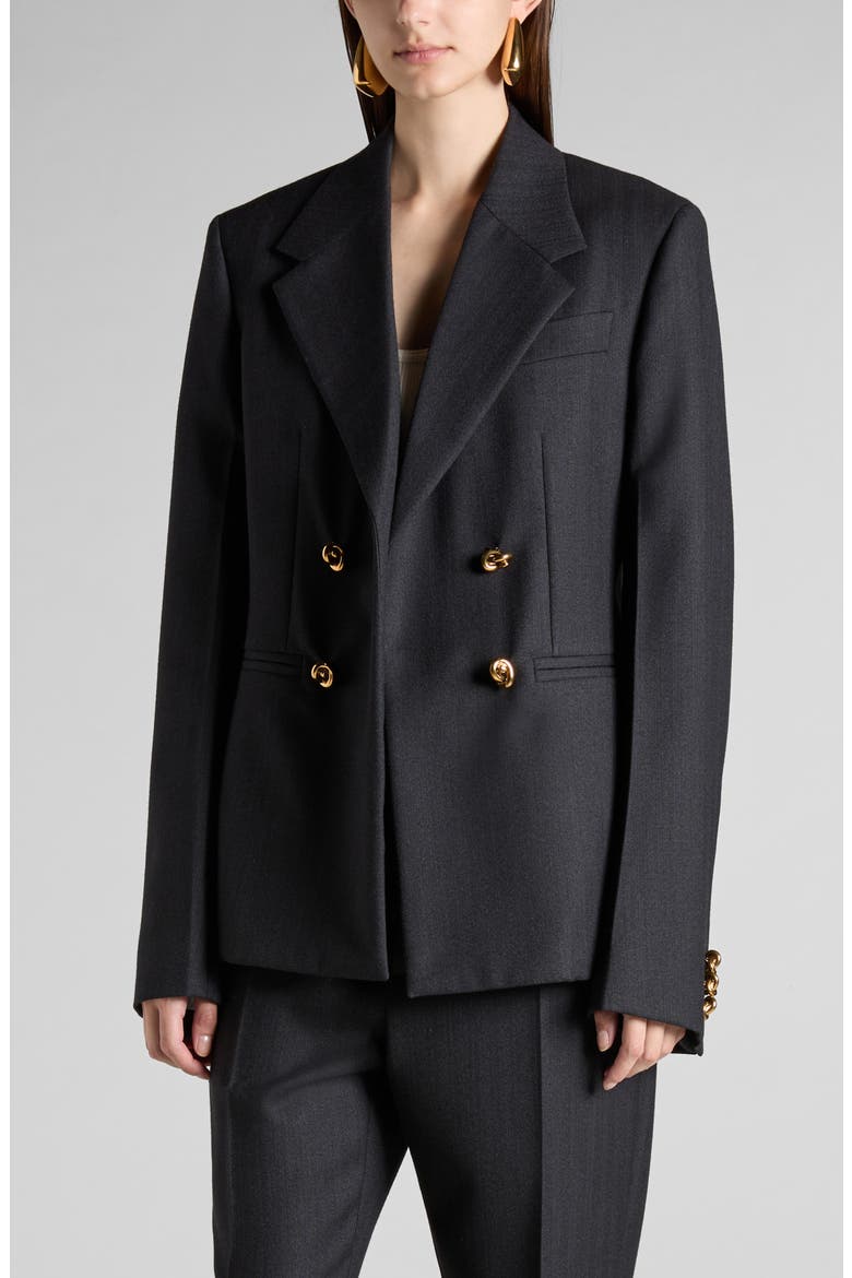 Knot Button Oversize Wool Blazer, Main, color, 1292 BLACK/ DARK BLUE